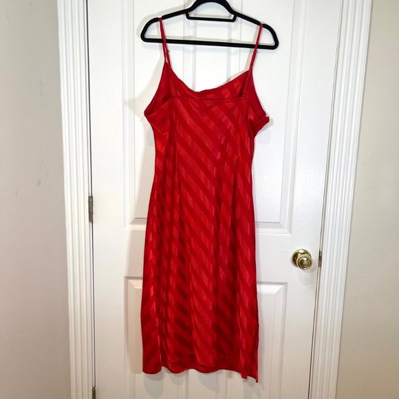 Red Striped Jacquard Split Thigh Satin Cami Slip Dress 3XL - Picture 6 of 12